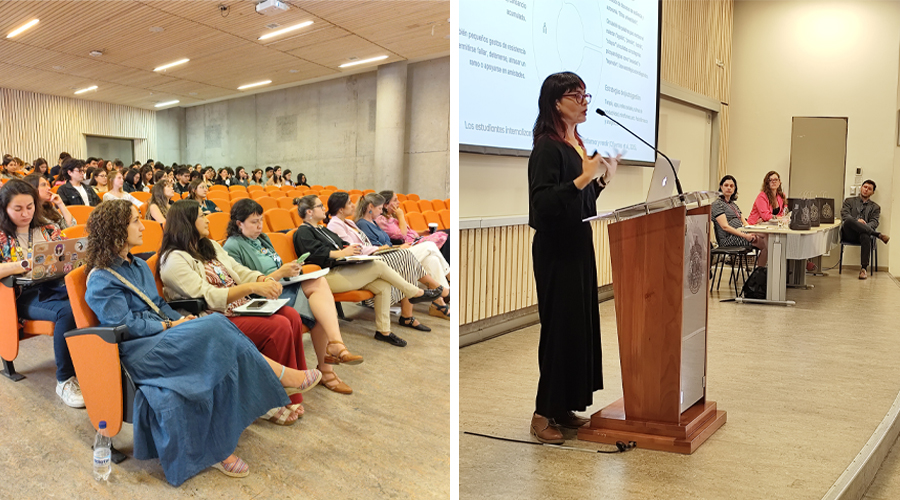 Expositora y público